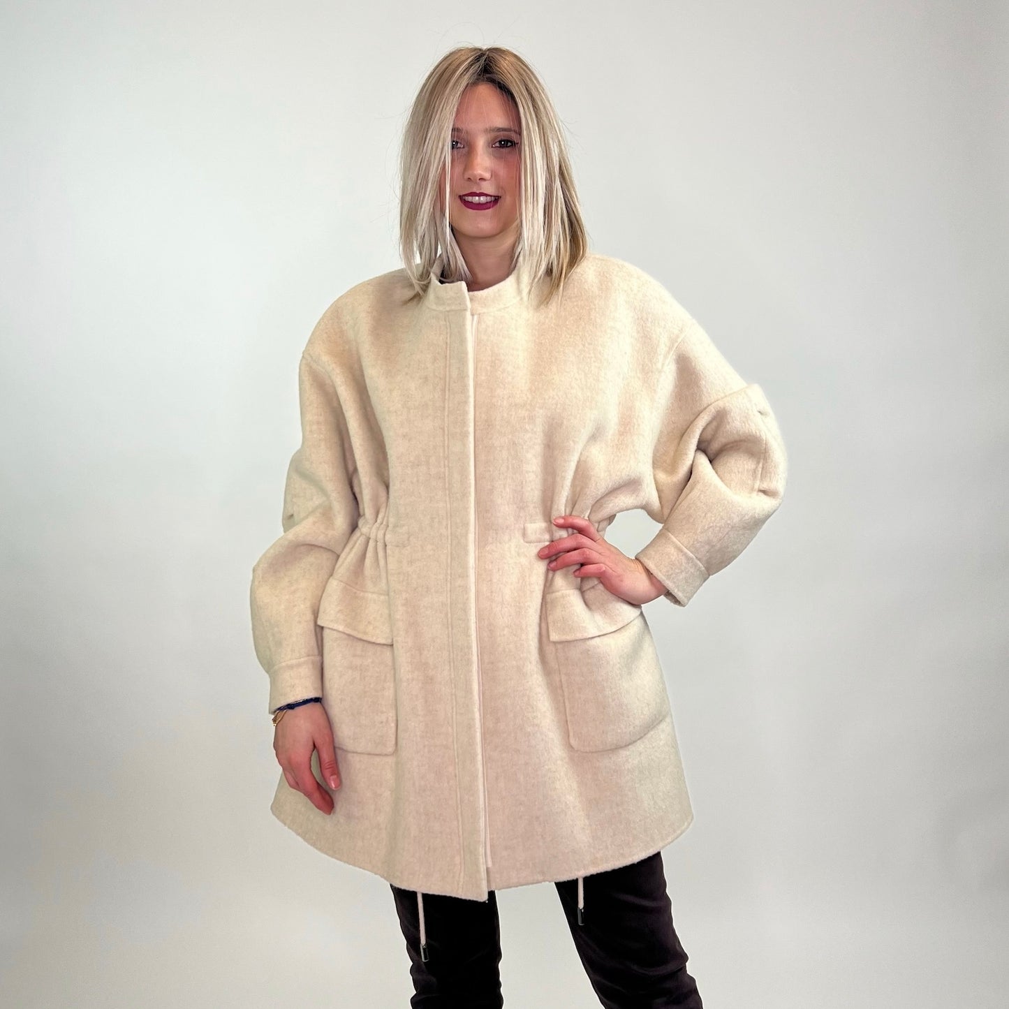 MAX & MOI Giaccone panna con piumino con pelo staccabile