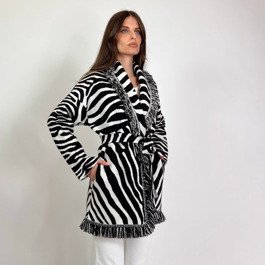 ALANUI Cardigan lungo zebrato bianco e nero