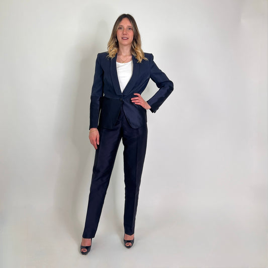 GIORGIO ARMANI Tailleur blu con parti in seta