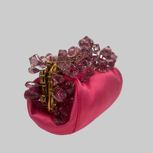 PRADA Pochette in raso rosa e chiusura gioiello