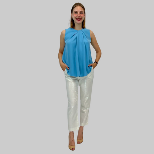 BALENCIAGA Top azzurro con pence