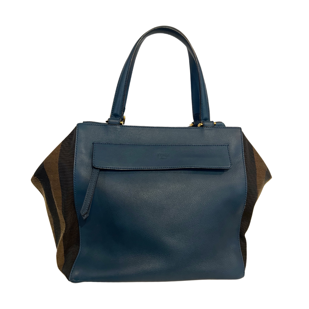 FENDI Borsa blu petrolio e tela pequin