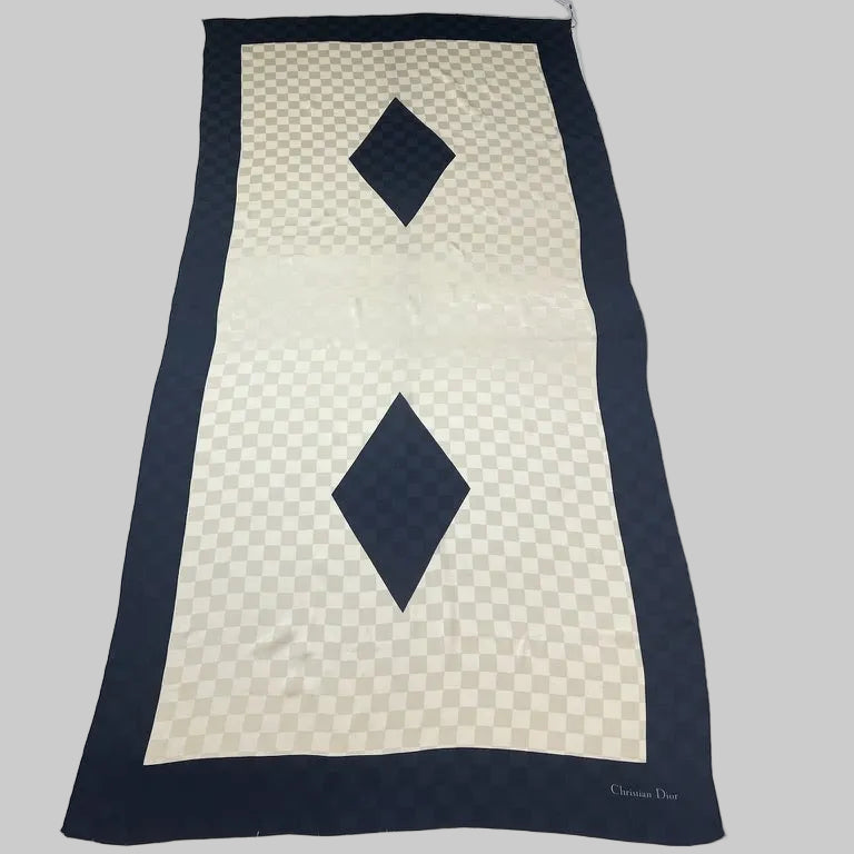 CHRISTIAN DIOR Foulard sciarpa in seta avorio e blu