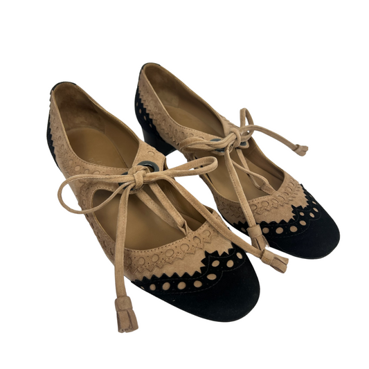 HERMES Scarpa Marie Jane in camoscio nude e nero