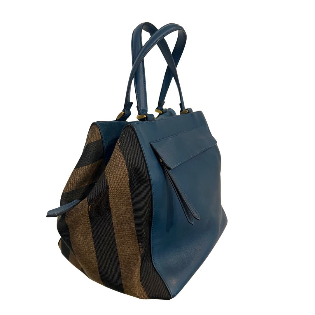 FENDI Borsa blu petrolio e tela pequin