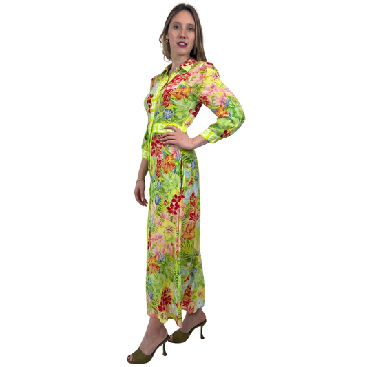 HAYLEY MENZIES Abito lungo in seta verde con stampa floreale