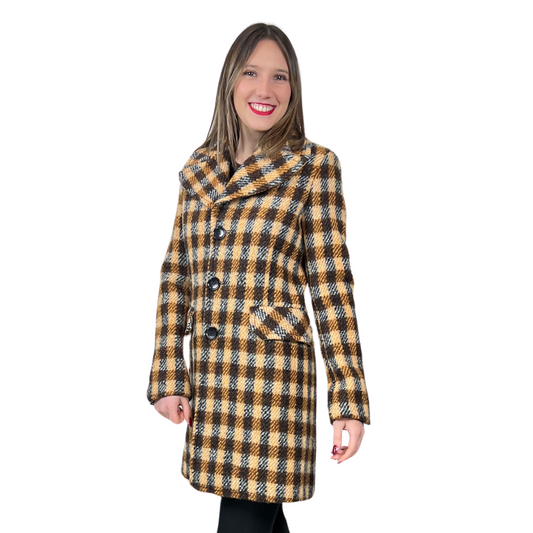 BALLY Cappotto check beige e nero