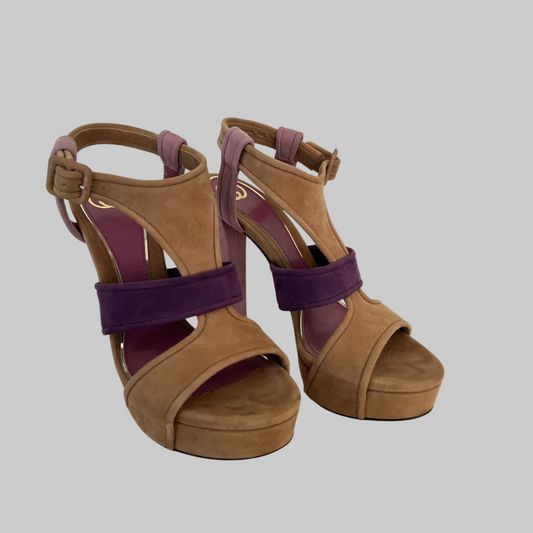 GUCCI Sandali scamosciati beige rosa e viola