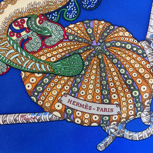 HERMES Foulard blu con pesci
