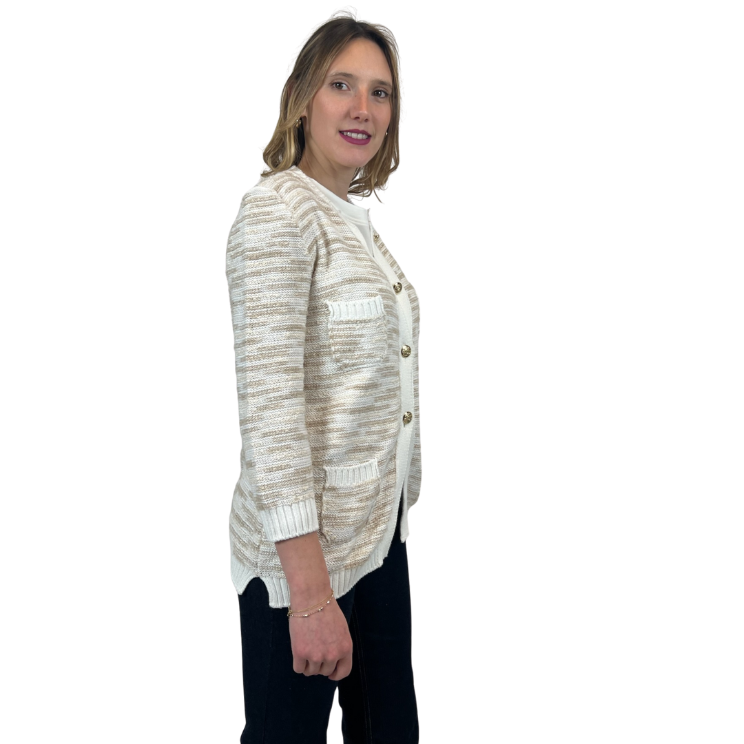AMINA RUBINACCI Cardigan lungo bianco e beige