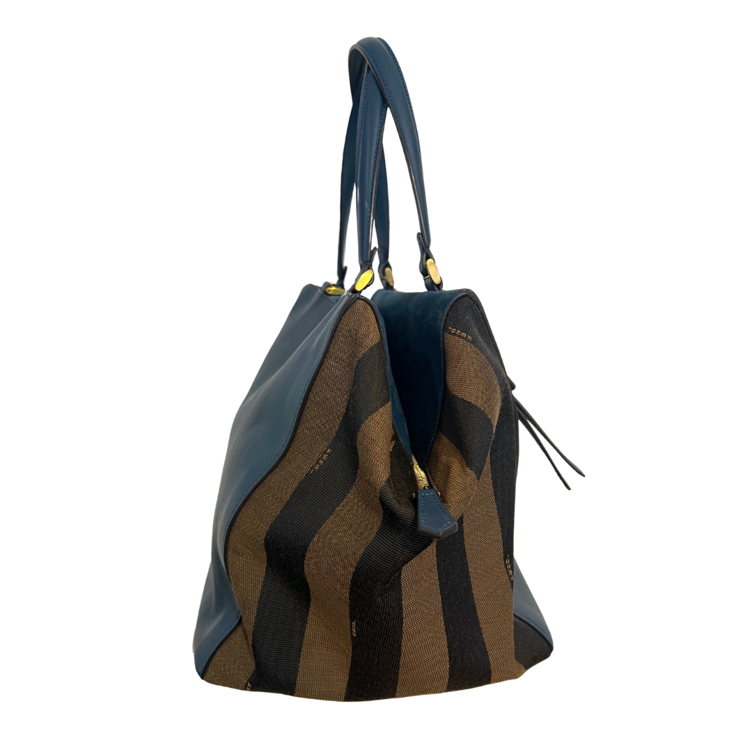 FENDI Borsa blu petrolio e tela pequin