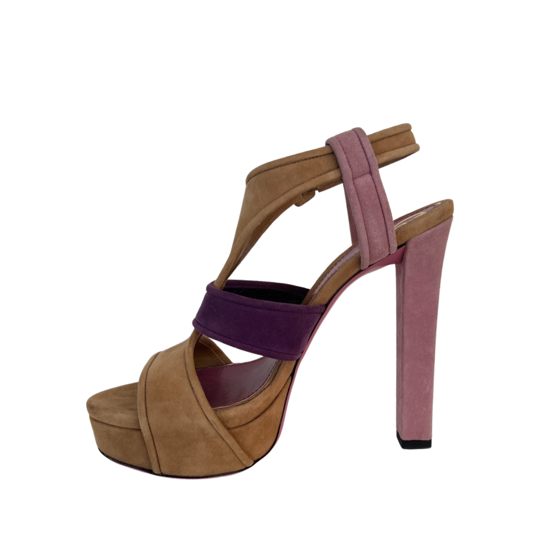 GUCCI Sandali scamosciati beige rosa e viola