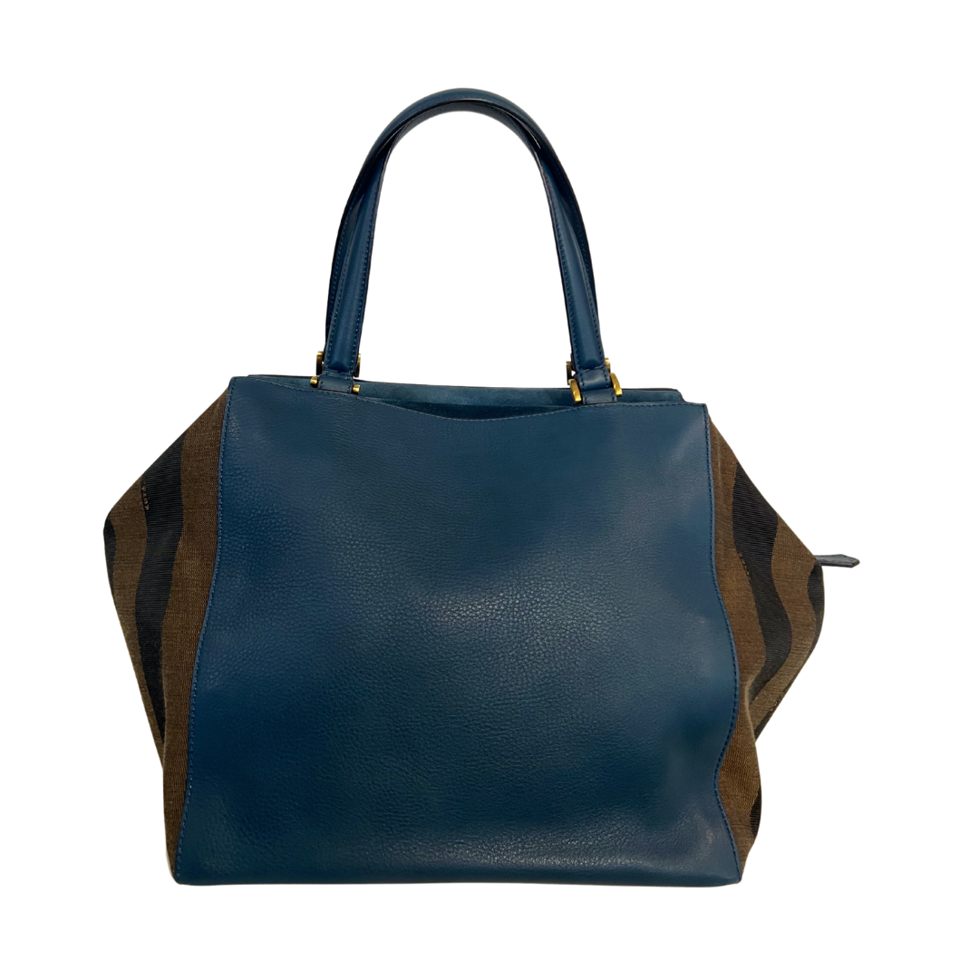 FENDI Borsa blu petrolio e tela pequin