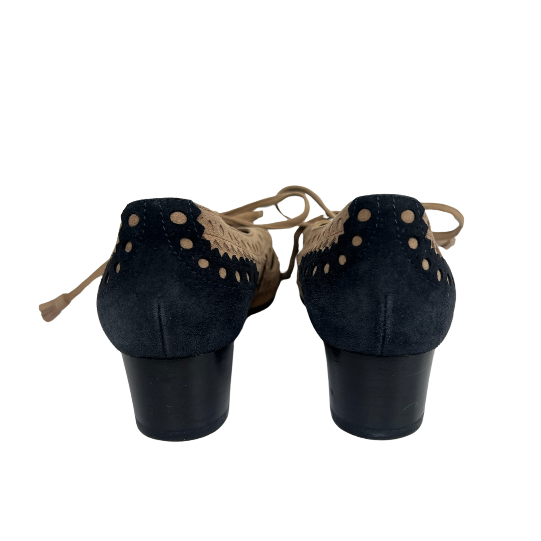 HERMES Scarpa Marie Jane in camoscio nude e nero