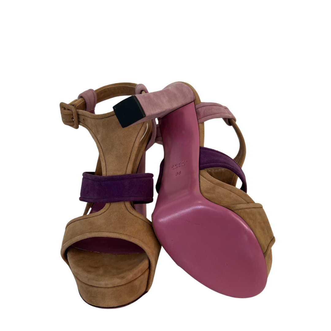 GUCCI Sandali scamosciati beige rosa e viola