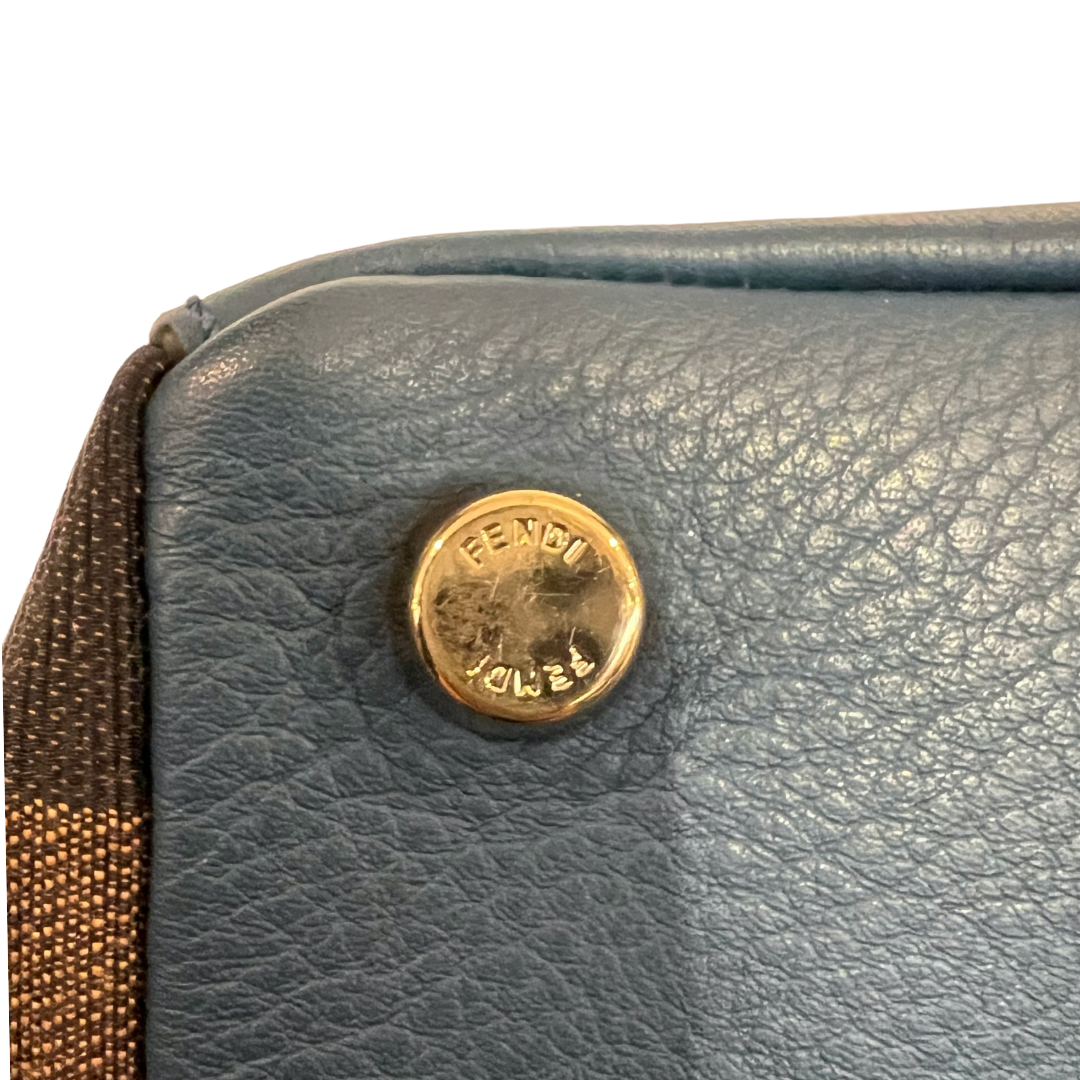 FENDI Borsa blu petrolio e tela pequin