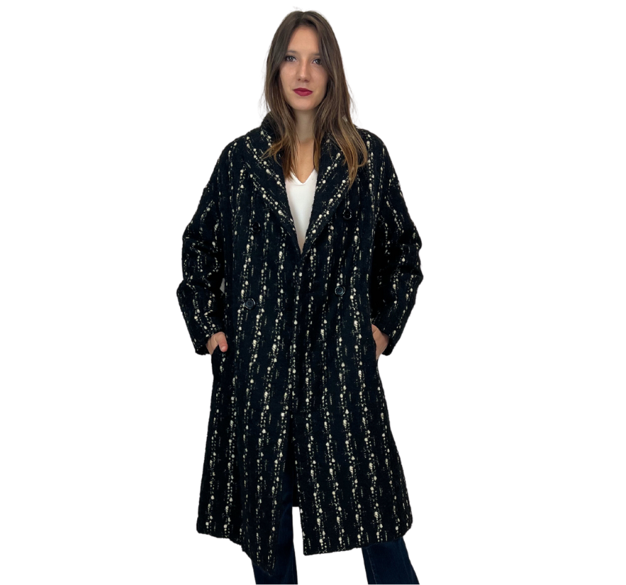 Aspesi Cappotto nero striato bianco