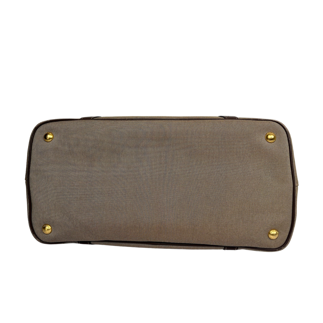 PRADA Borsa 2 Way in canvas beige e pelle marrone