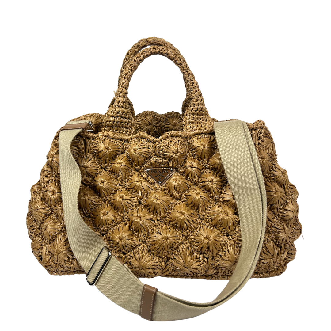 PRADA Borsa 2way in rafia naturale