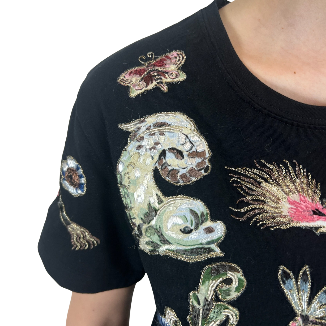 VALENTINO T-shirt nera con animali ricamati
