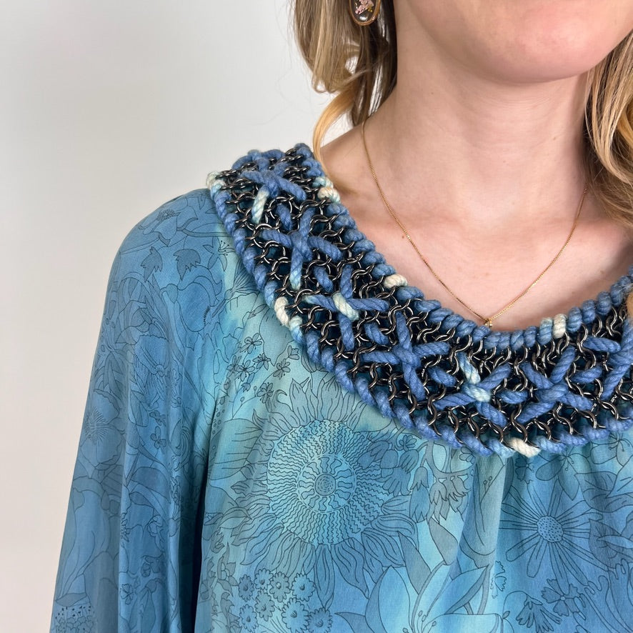 BALMAIN Abito in seta sfumato azzurro