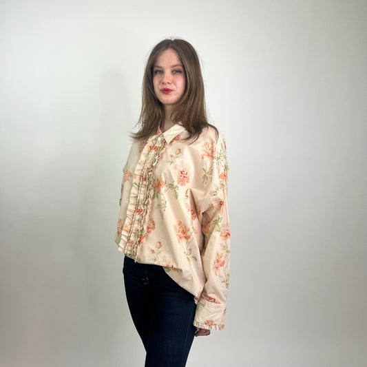 R13 Camicia over nude con rose rosa