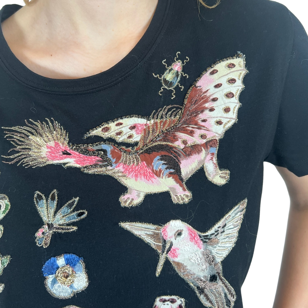 VALENTINO T-shirt nera con animali ricamati