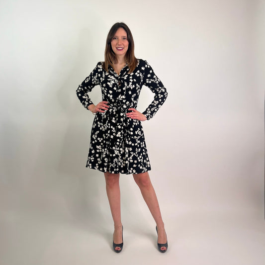 MAX & CO Abito scamiciato nero a fiori bianchi