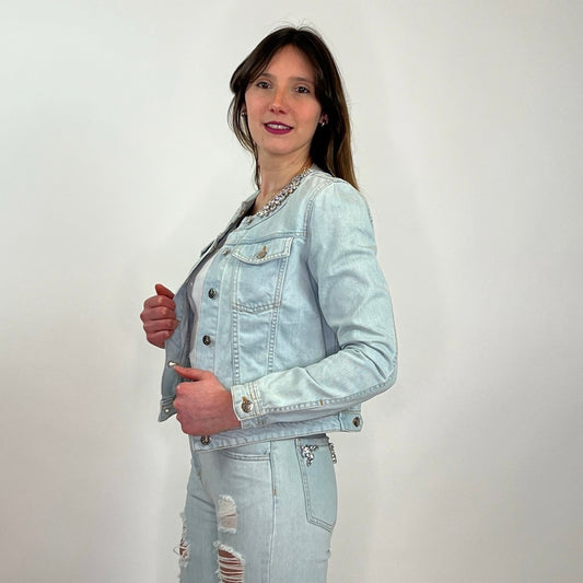 BLUMARINE Giacca in jeans chiara con pietre