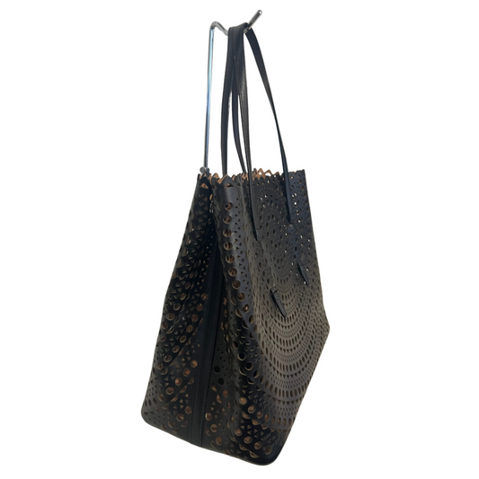 ALAIA Borsa shopping in pelle nera taglio laser