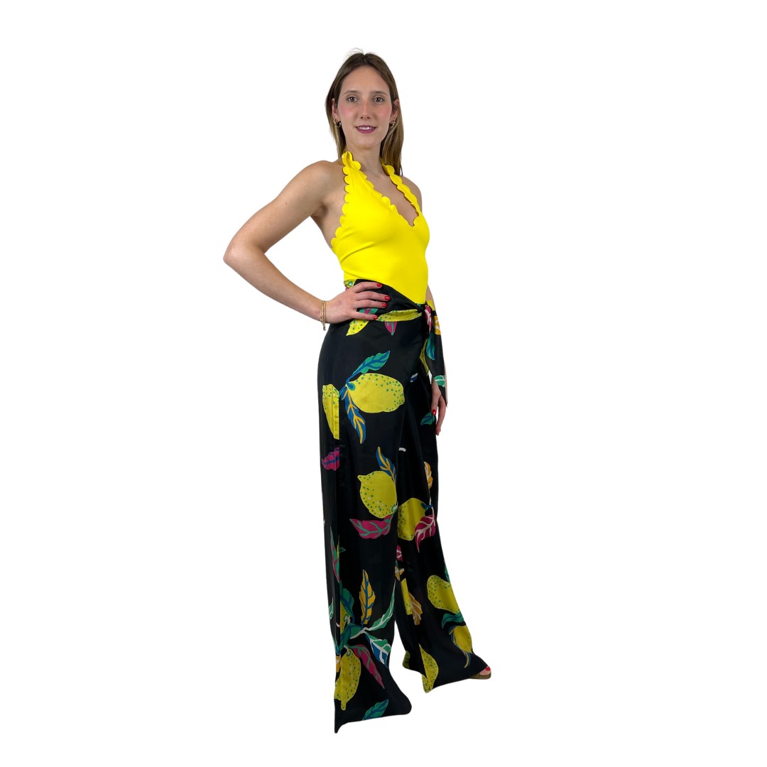 ASPESI Pantalone in seta stampa limoni