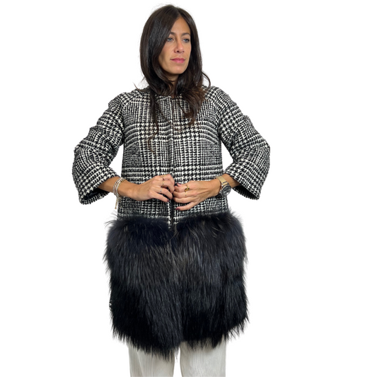 AVA ADORE Cappotto in prince de galles con tasconi in pelliccia