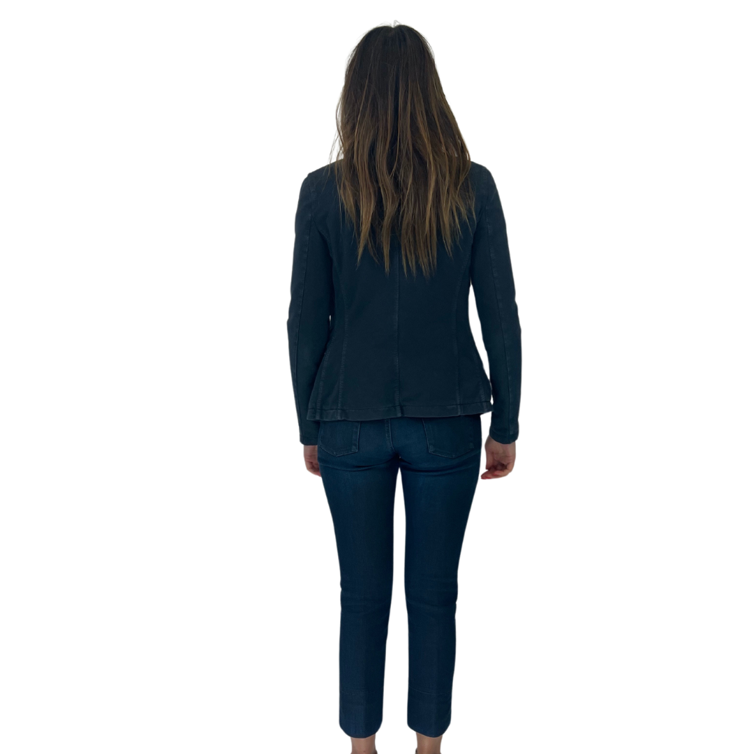 Giacca blazer tipo felpa blu notte modello classico con bordo taschino in strass