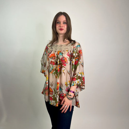 BLUMARINE Casacca nude con fiori arancio