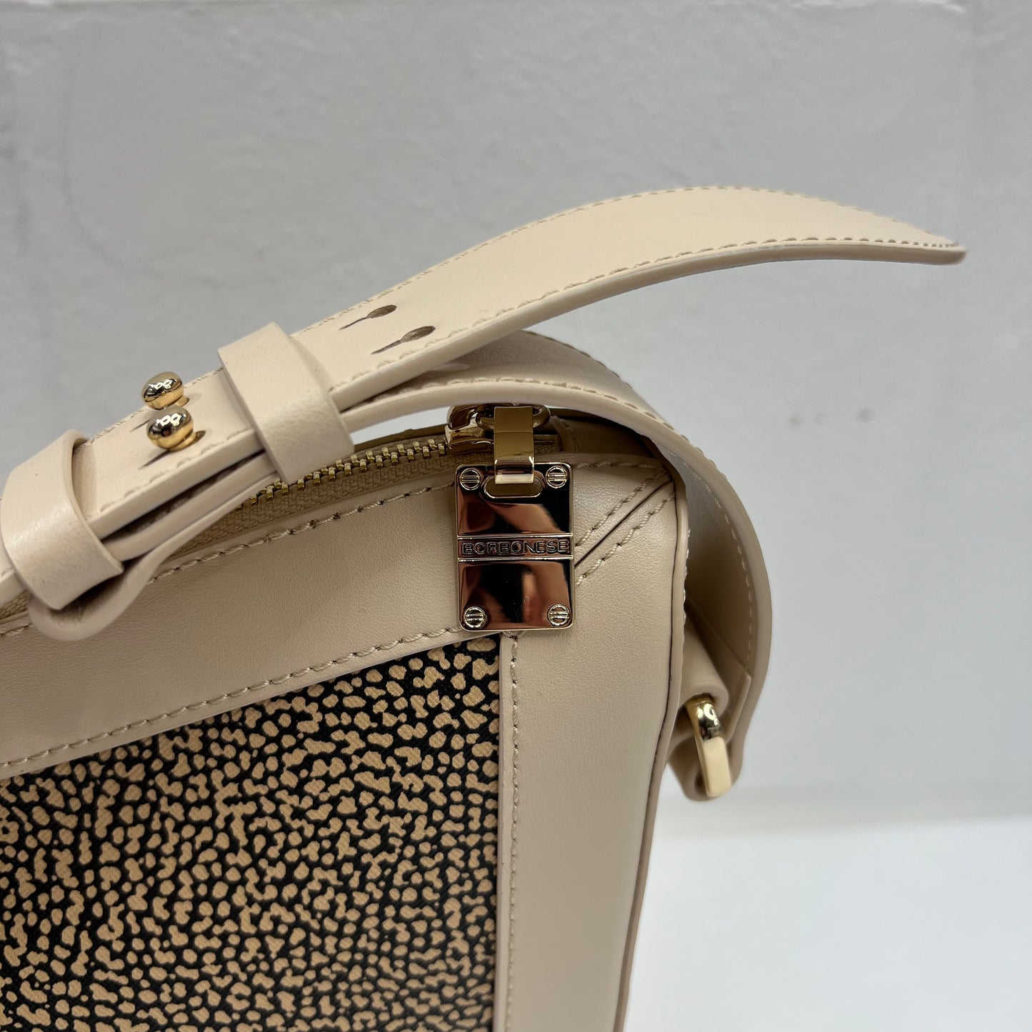 BORBONESE Borsa in pelle crema "Luna Middle"