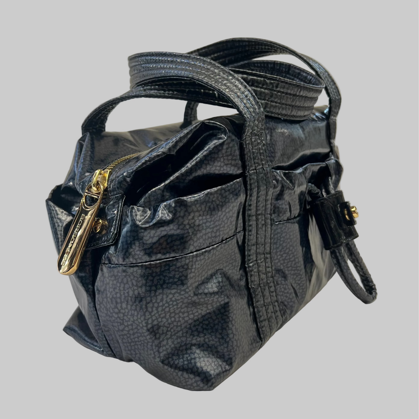 BORBONESE Borsa in tessuto effetto tapiro toni blu