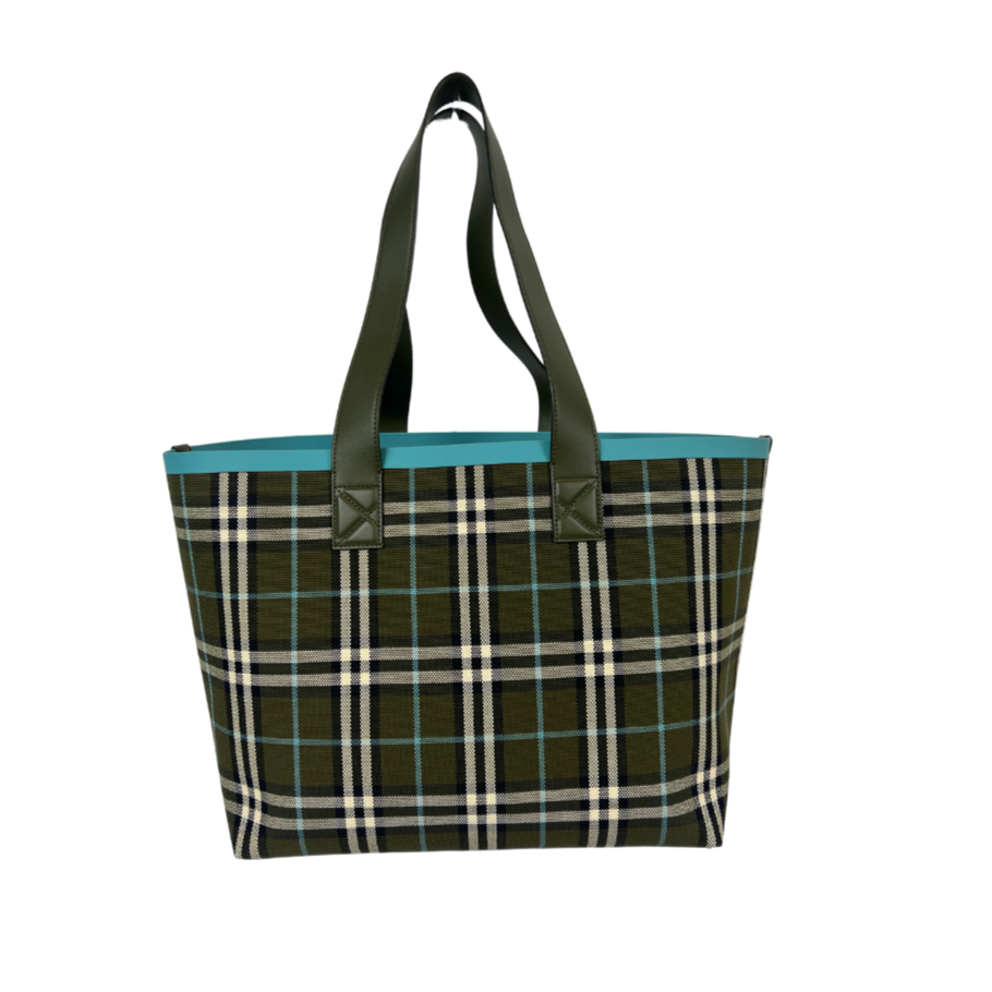 BURBERRY Borsa shopping grande in tessuto check verde