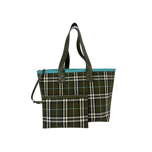 BURBERRY Borsa shopping grande in tessuto check verde
