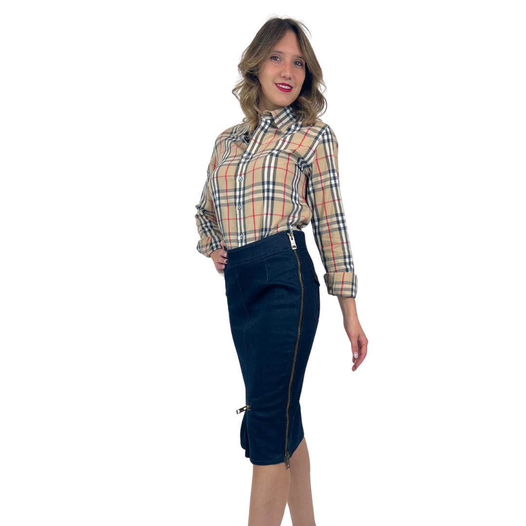 BURBERRY Gonna tubino in jeans con volant