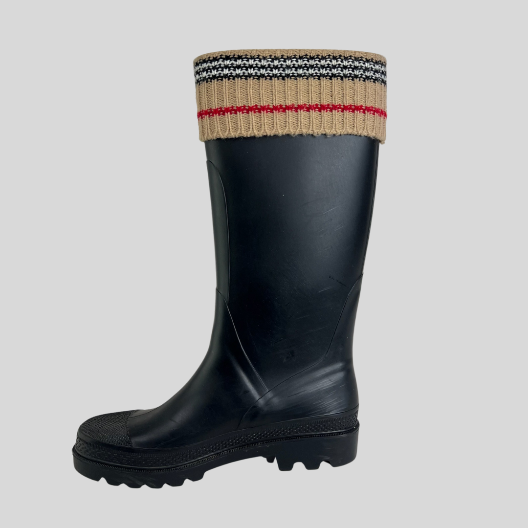 BURBERRY Stivale in gomma con bordo in lana