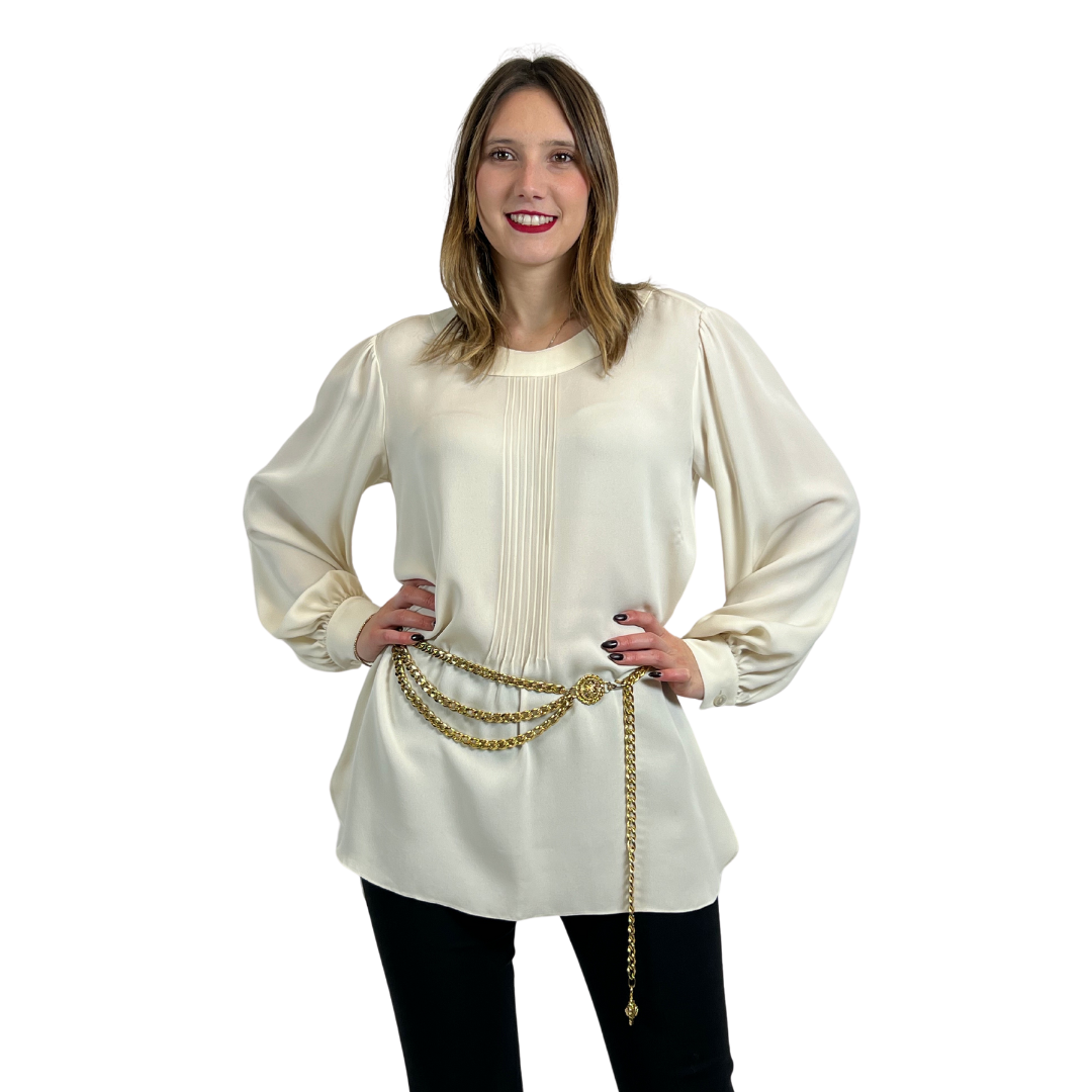 CHANEL Casacca lunga in seta color panna