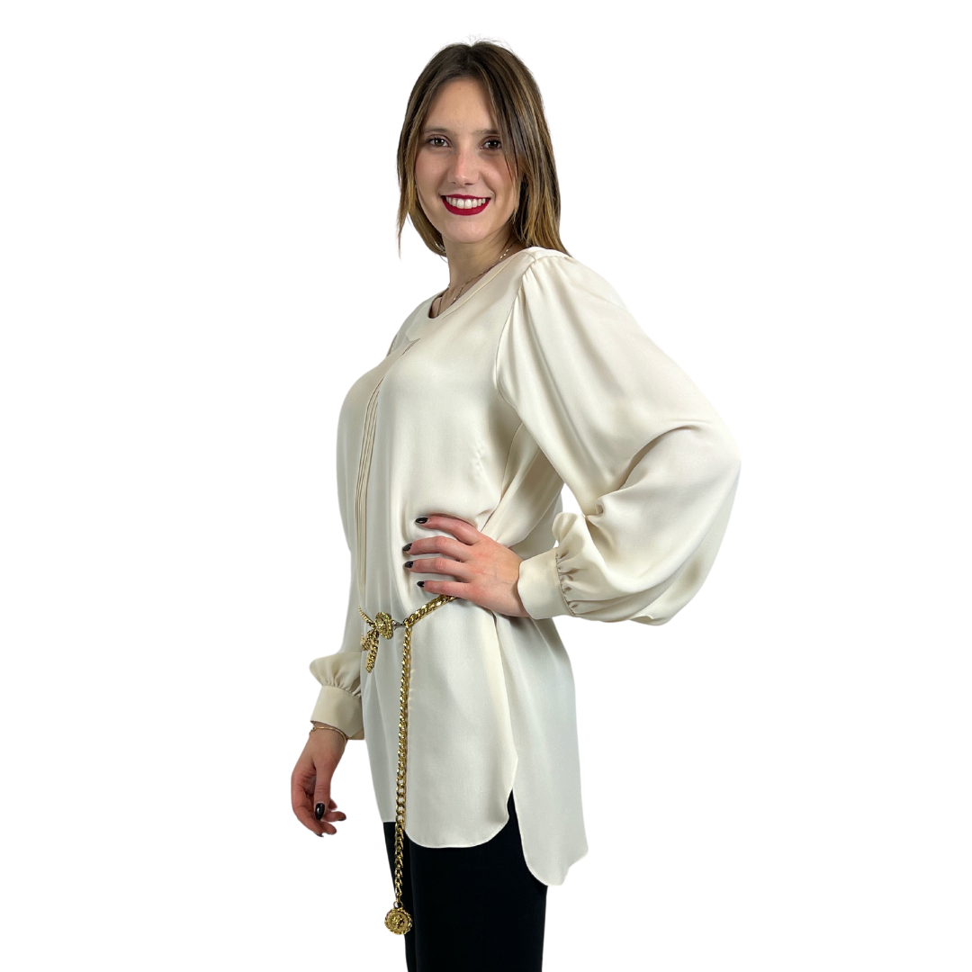 CHANEL Casacca lunga in seta color panna