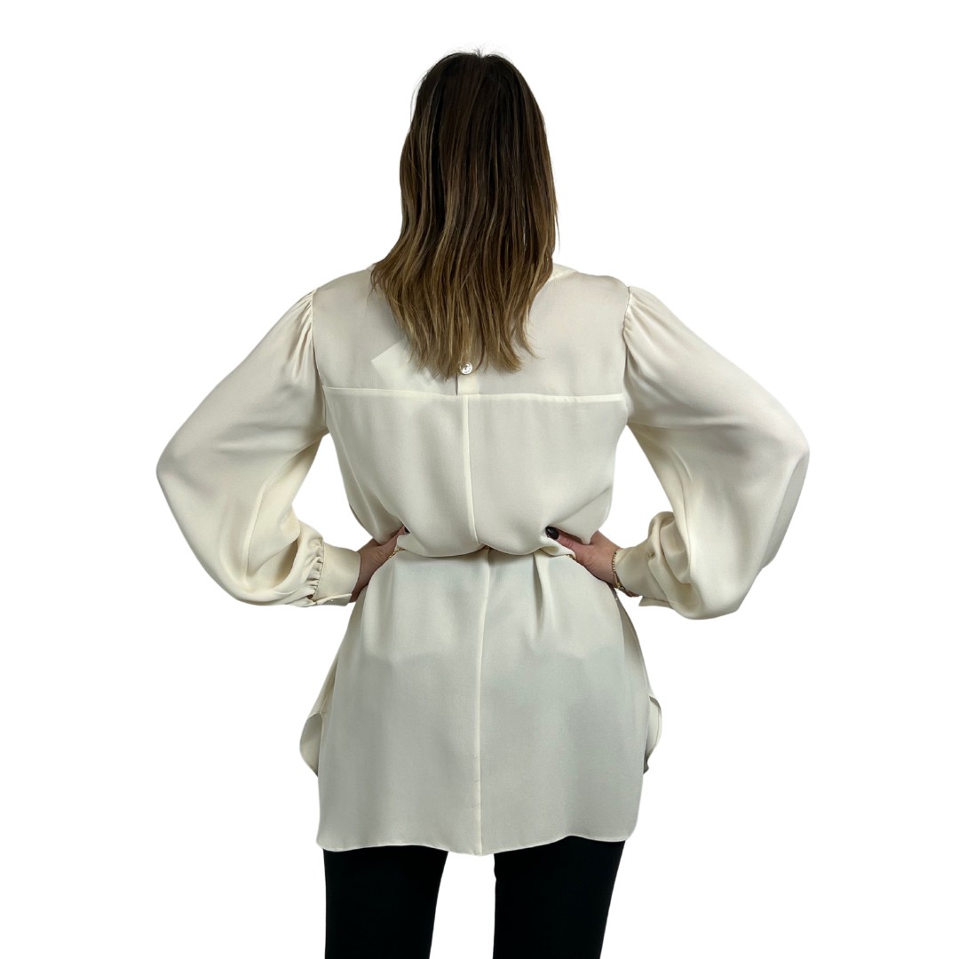 CHANEL Casacca lunga in seta color panna