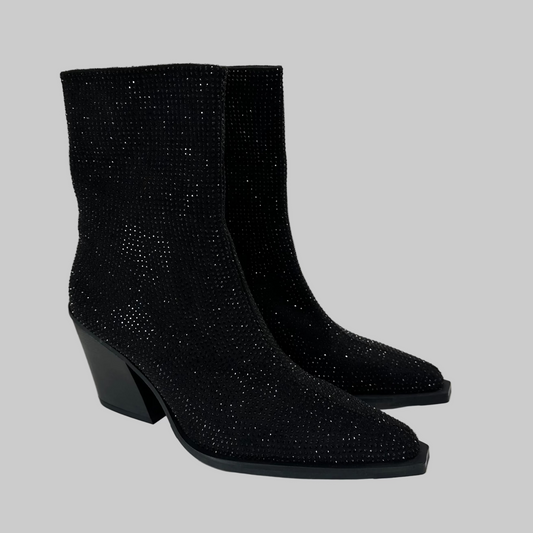 CRISTIN Scarpa stivaletto camperos in tessuto nero con brillantini