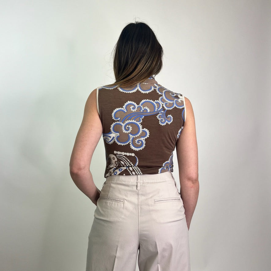EMILIO PUCCI Top fantasia marrone panna e azzurro