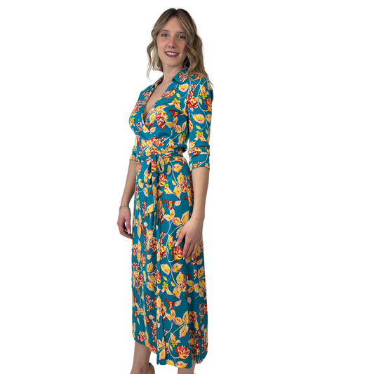 DIANE VON FURSTENBERG Abito incrociato turchese a fiori