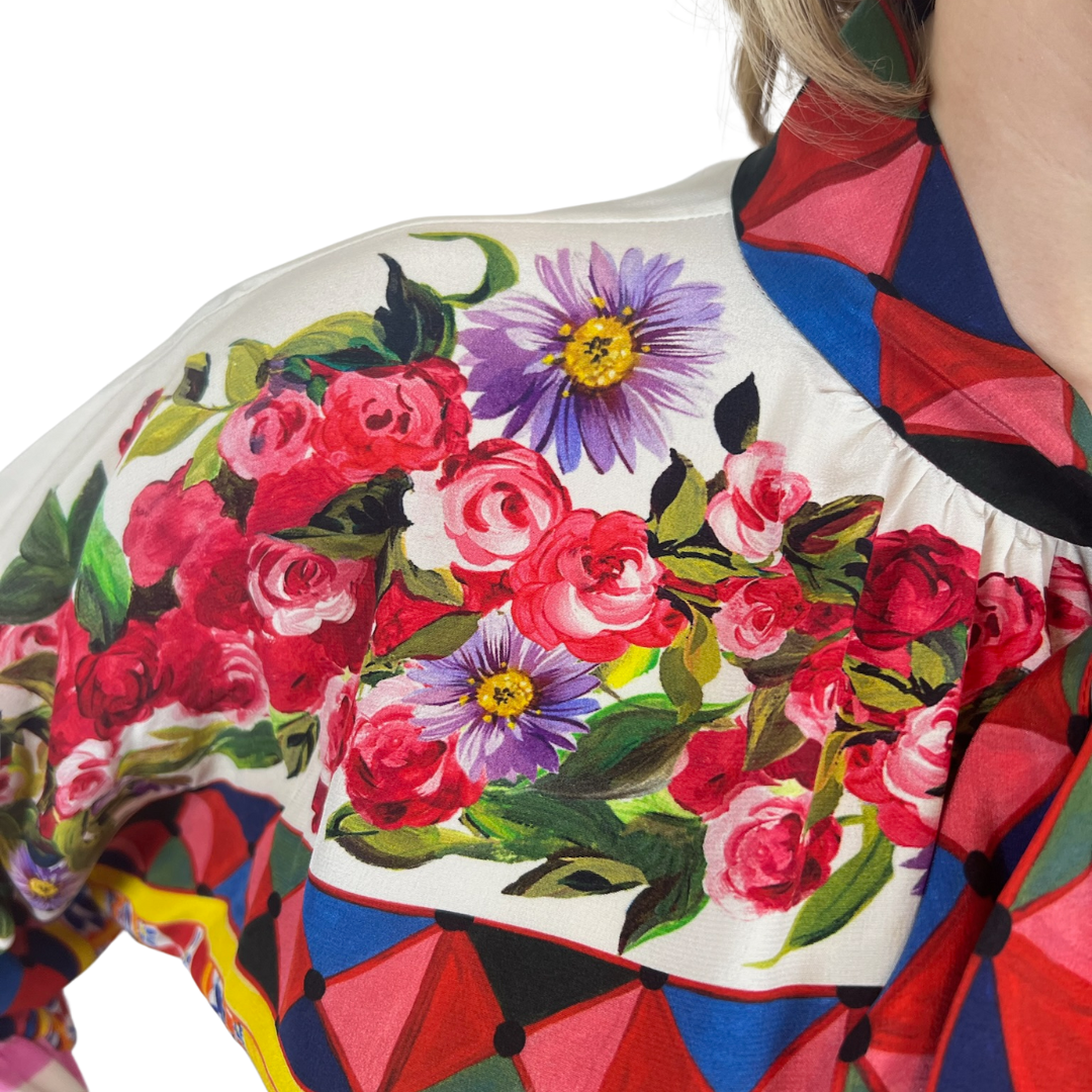 DOLCE & GABBANA Camicia in seta con fiori e maioliche