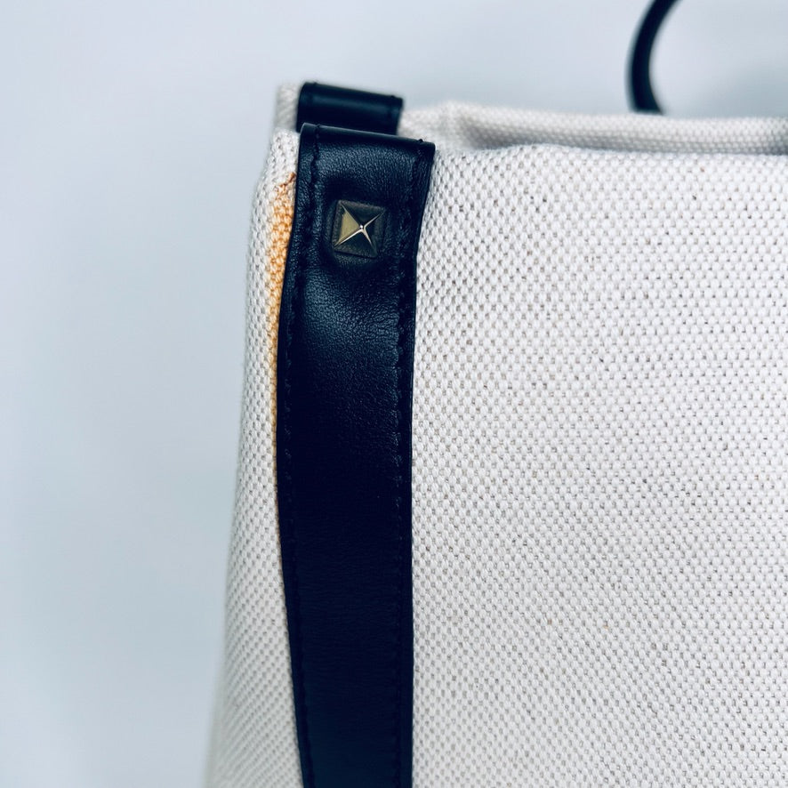 VALENTINO Borsa in canvas naturale con profili neri