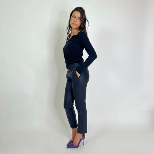 ENES Pantaloni in pelle blu navy