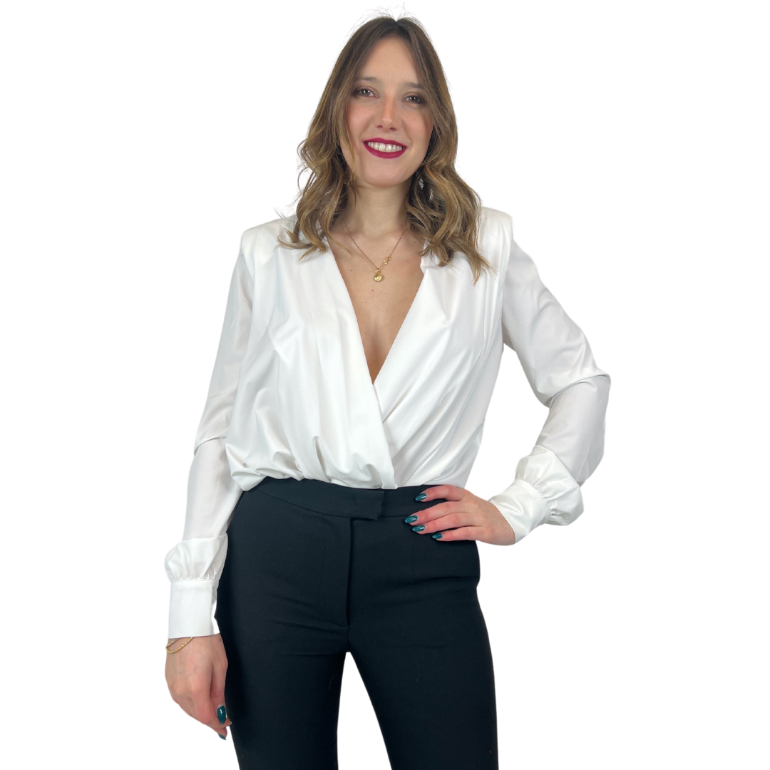 ELISABETTA FRANCHI Camicia body bianca scollo a v